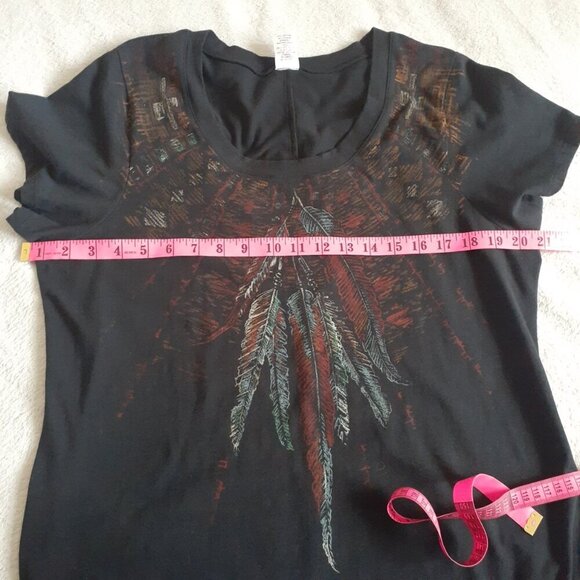 Peruvian Connection Women's Size XL Black Feather Print Cotton T-Shirt Dress - Picture 6 of 7